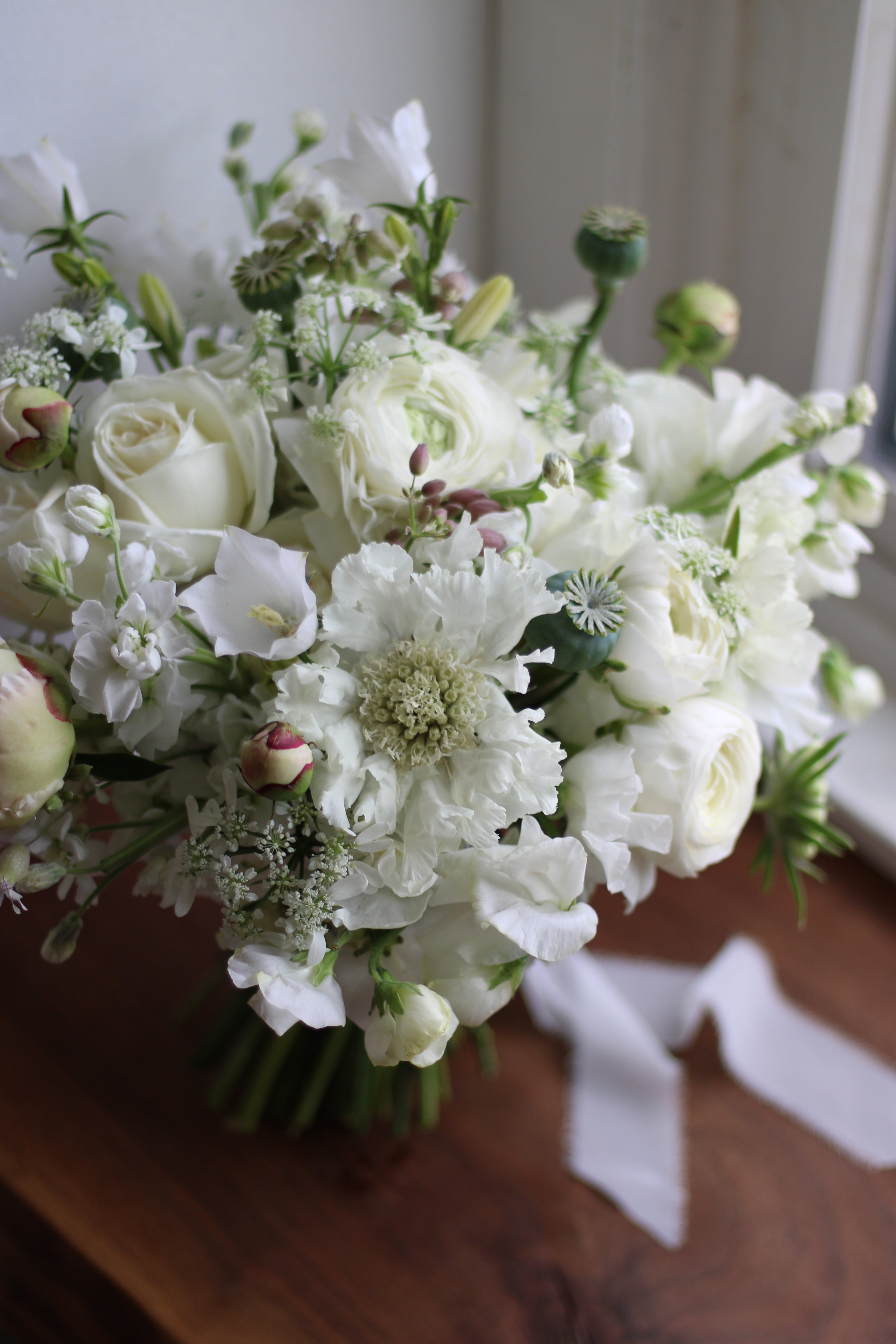 white wedding bridal bouquet by b's flowers