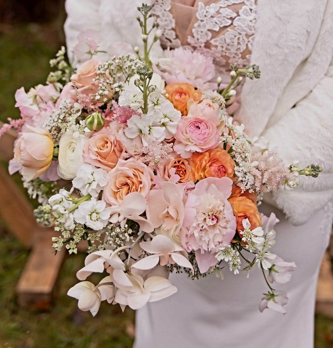 Pink and Orange Wedding Flowers by B's Flowers LLC in Gasport, NY, Jaimie Ellis Photography, 4/4/24