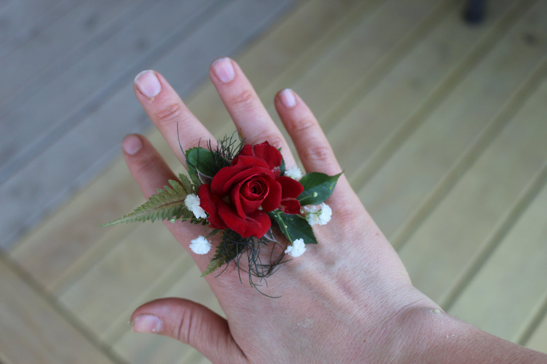 Red Prom Corsage, Boutonniere, and Rose Ring