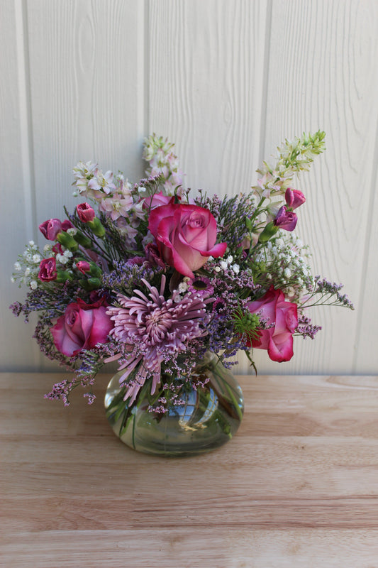 pink and purple flower arrangement