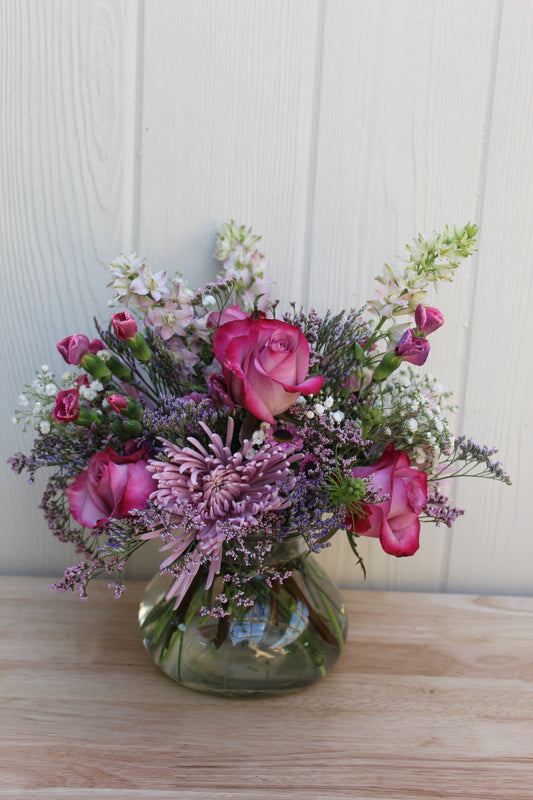 purple and pink flower arrangement